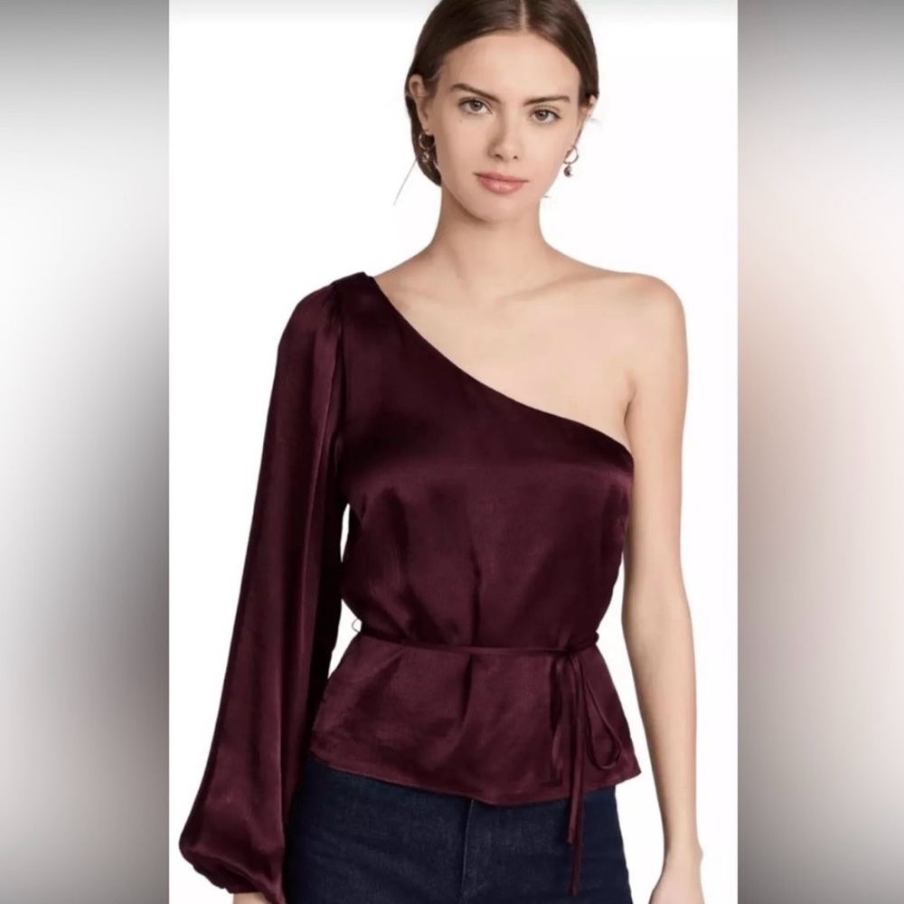 Mink Pink Elegant One-Shoulder Burgundy Top